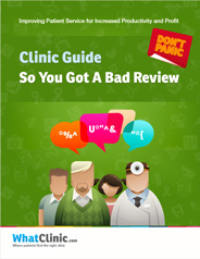 Cover of Guide to bad Reviews showing avatars of doctors and patients chatting